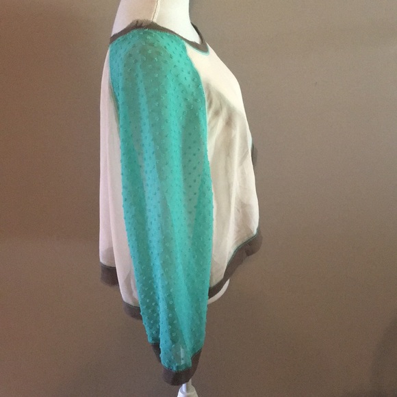 Doe & Rae Sheer Top with Dolman Swiss Dot Sleeves - Picture 2 of 8